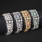 Wholesale Deluxe Zircon Bracelet with multi-row marquise floral cuff design on platinum plated copper from JuneJewelry.com