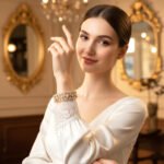 Wholesale Deluxe Zircon Bracelet with multi-row marquise floral cuff design on platinum plated copper from JuneJewelry.com