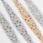 Wholesale Deluxe Zircon Bracelet with multi-row marquise floral cuff design on platinum plated copper from JuneJewelry.com