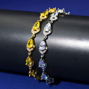 Wholesale Teardrop Zircon Bracelet with pear-cut CZ stones on platinum plated copper from JuneJewelry.com