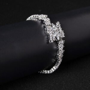 Wholesale Butterfly Zircon Bracelet with pave butterfly centerpiece on platinum plated copper from JuneJewelry.com