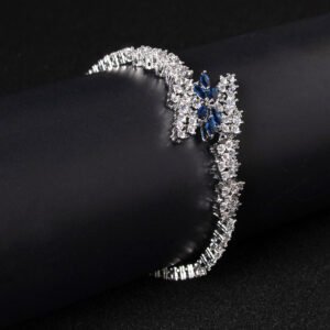 Wholesale Butterfly Zircon Bracelet with pave butterfly centerpiece on platinum plated copper from JuneJewelry.com