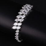 Wholesale Pear Zircon Bracelet with double-row teardrop CZ stones on platinum plated copper from JuneJewelry.com