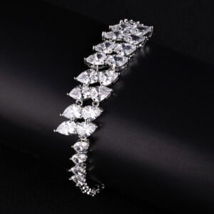 Wholesale Pear Zircon Bracelet with double-row teardrop CZ stones on platinum plated copper from JuneJewelry.com
