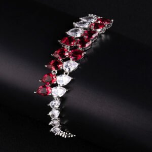 Wholesale Pear Zircon Bracelet with double-row teardrop CZ stones on platinum plated copper from JuneJewelry.com