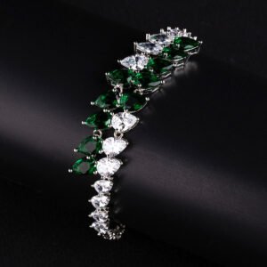 Wholesale Pear Zircon Bracelet with double-row teardrop CZ stones on platinum plated copper from JuneJewelry.com