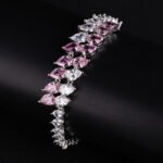 Wholesale Pear Zircon Bracelet with double-row teardrop CZ stones on platinum plated copper from JuneJewelry.com