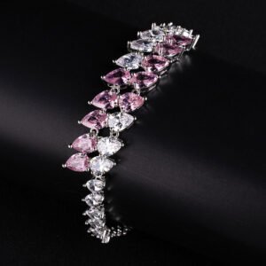 Wholesale Pear Zircon Bracelet with double-row teardrop CZ stones on platinum plated copper from JuneJewelry.com