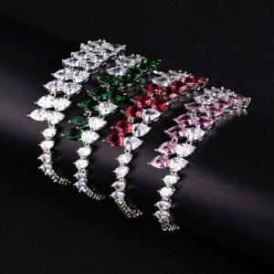 Wholesale Pear Zircon Bracelet with double-row teardrop CZ stones on platinum plated copper from JuneJewelry.com