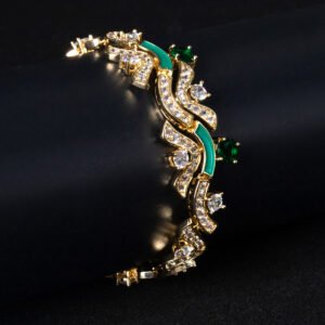 Wholesale Wave Zircon Bracelet featuring paved wave links and solitaire CZ gems on platinum plated copper from JuneJewelry.com