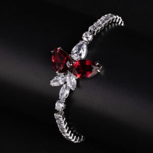 Wholesale Floral Zircon Bracelet with central pear and marquise CZ flower cluster on platinum plated copper from JuneJewelry.com