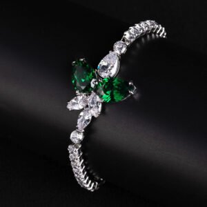Wholesale Floral Zircon Bracelet with central pear and marquise CZ flower cluster on platinum plated copper from JuneJewelry.com