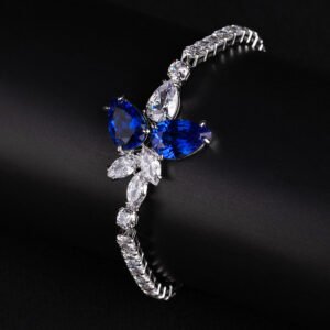 Wholesale Floral Zircon Bracelet with central pear and marquise CZ flower cluster on platinum plated copper from JuneJewelry.com