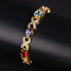 Wholesale Infinity Zircon Bracelet featuring oval CZ gems and paved cross links on platinum plated copper from JuneJewelry.com