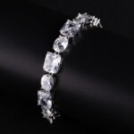 Wholesale Radiant Zircon Bracelet with alternating emerald-cut and oval CZ stones on platinum plated copper from JuneJewelry.com