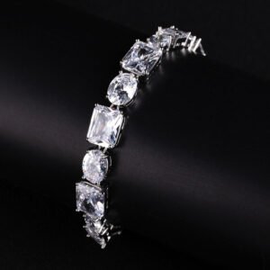 Wholesale Radiant Zircon Bracelet with alternating emerald-cut and oval CZ stones on platinum plated copper from JuneJewelry.com