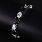 Wholesale Radiant Zircon Bracelet with alternating emerald-cut and oval CZ stones on platinum plated copper from JuneJewelry.com