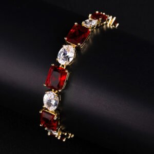 Wholesale Radiant Zircon Bracelet with alternating emerald-cut and oval CZ stones on platinum plated copper from JuneJewelry.com