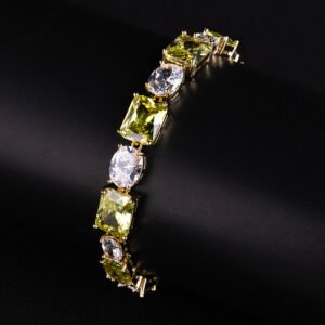 Wholesale Radiant Zircon Bracelet with alternating emerald-cut and oval CZ stones on platinum plated copper from JuneJewelry.com