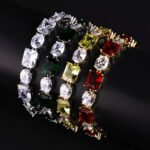 Wholesale Radiant Zircon Bracelet with alternating emerald-cut and oval CZ stones on platinum plated copper from JuneJewelry.com