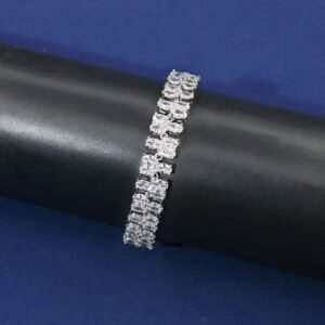 Wholesale Deluxe Zircon Bracelet featuring double rows of oval CZ stones on platinum plated copper from JuneJewelry.com