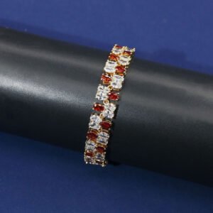 Wholesale Deluxe Zircon Bracelet featuring double rows of oval CZ stones on platinum plated copper from JuneJewelry.com