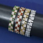 Wholesale Deluxe Zircon Bracelet featuring double rows of oval CZ stones on platinum plated copper from JuneJewelry.com