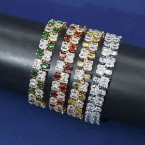 Wholesale Deluxe Zircon Bracelet featuring double rows of oval CZ stones on platinum plated copper from JuneJewelry.com