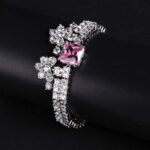 Wholesale Crown Zircon Bracelet with square princess cut centerpiece and CZ flower clusters on platinum plated copper from JuneJewelry.com