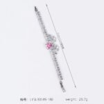 Wholesale Crown Zircon Bracelet with square princess cut centerpiece and CZ flower clusters on platinum plated copper from JuneJewelry.com