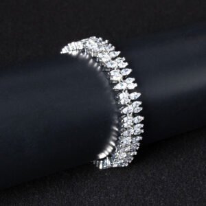 Wholesale Marquise Zircon Bracelet featuring multi-row marquise CZ stones in feather pattern on platinum plated copper from JuneJewelry.com