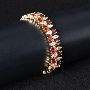 Wholesale Marquise Zircon Bracelet featuring multi-row marquise CZ stones in feather pattern on platinum plated copper from JuneJewelry.com