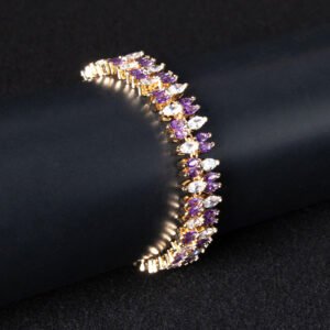 Wholesale Marquise Zircon Bracelet featuring multi-row marquise CZ stones in feather pattern on platinum plated copper from JuneJewelry.com