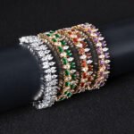 Wholesale Marquise Zircon Bracelet featuring multi-row marquise CZ stones in feather pattern on platinum plated copper from JuneJewelry.com