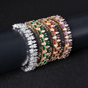 Wholesale Marquise Zircon Bracelet featuring multi-row marquise CZ stones in feather pattern on platinum plated copper from JuneJewelry.com