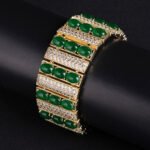Wholesale Chunky Zircon Bracelet featuring wide paved bar links and oval CZ stones on platinum plated copper from JuneJewelry.com