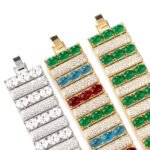 Wholesale Chunky Zircon Bracelet featuring wide paved bar links and oval CZ stones on platinum plated copper from JuneJewelry.com