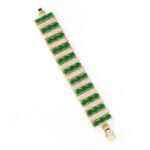 Wholesale Chunky Zircon Bracelet featuring wide paved bar links and oval CZ stones on platinum plated copper from JuneJewelry.com