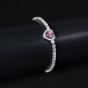 Wholesale Heart Zircon Bracelet featuring a paved heart centerpiece on a tennis chain with platinum plated copper from JuneJewelry.com