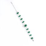 Wholesale Emerald Zircon Bracelet with green oval gem halo centerpiece and double-row pearl strands on platinum plated copper from JuneJewelry.com