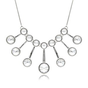 Crystal statement collar necklace wholesale featuring round clear Swarovski element crystals dangling on a palladium plated copper chain from JuneJewelry.com.