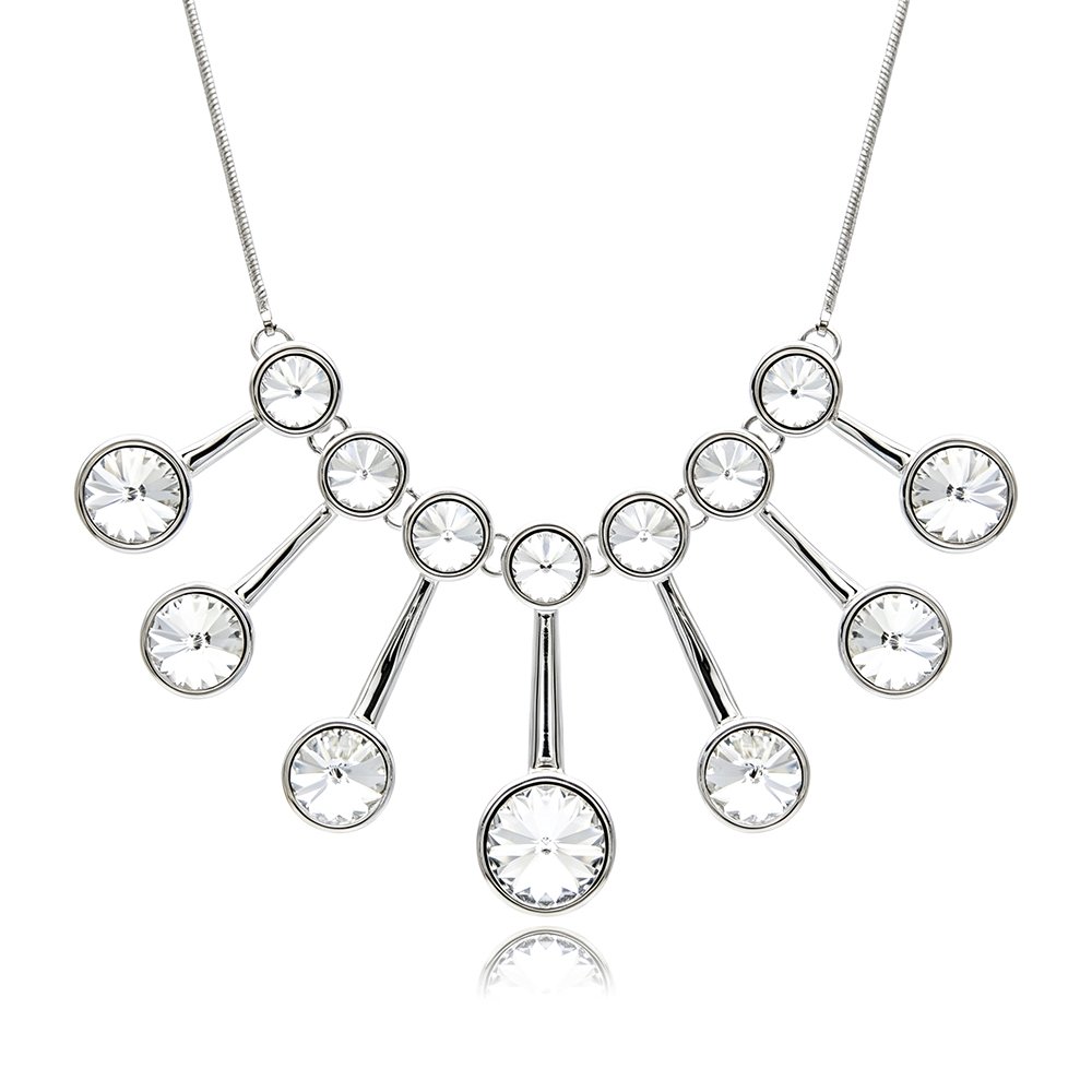 1104602A161.167.A Crystal statement collar necklace wholesale featuring round clear Swarovski element crystals dangling on a palladium plated copper chain from JuneJewelry.com.