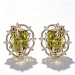 Maple leaf oval cubic zirconia stud earrings with micro-paved scalloped halo border and 925 sterling silver posts