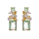 Geometric CZ cluster drop earrings featuring a bouquet of mixed-cut cubic zirconia and a large emerald-cut center gem with 925 sterling silver posts