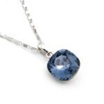 Wholesale 10mm crystal pendant necklace featuring platinum plated copper with ocean blue cushion cut Swarovski element crystal from JuneJewelry.com.