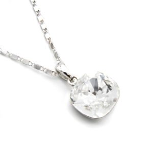 Wholesale 10mm crystal pendant necklace featuring platinum plated copper with ocean blue cushion cut Swarovski element crystal from JuneJewelry.com.