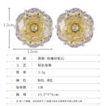 Rose-cut CZ floral stud earrings featuring round rose-faceted center stones framed in micro-pavé CZ scalloped borders, available in soft pink and champagne yellow.