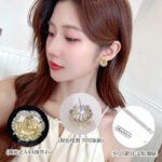 Rose-cut CZ floral stud earrings featuring round rose-faceted center stones framed in micro-pavé CZ scalloped borders, available in soft pink and champagne yellow.