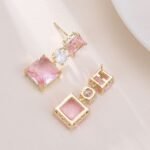 Square crystal drop earrings featuring geometric princess-cut gem drops, round CZ center accents, and 925 sterling silver ear posts.