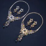 Wholesale Floral Pearl Set featuring colorful shell pearls and CZ flower tassels on gold plated copper from JuneJewelry.com.
